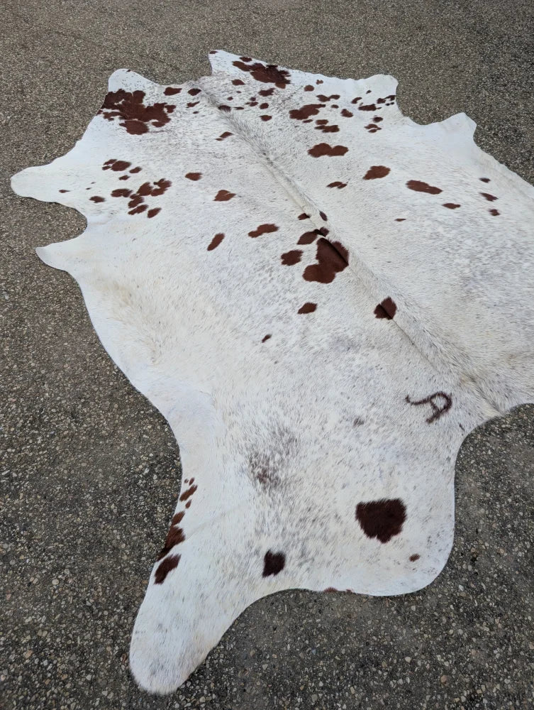 Hello#12 massive cowhide rug large white cowhide with brown spots showcasing beautiful rugs unique characteristics