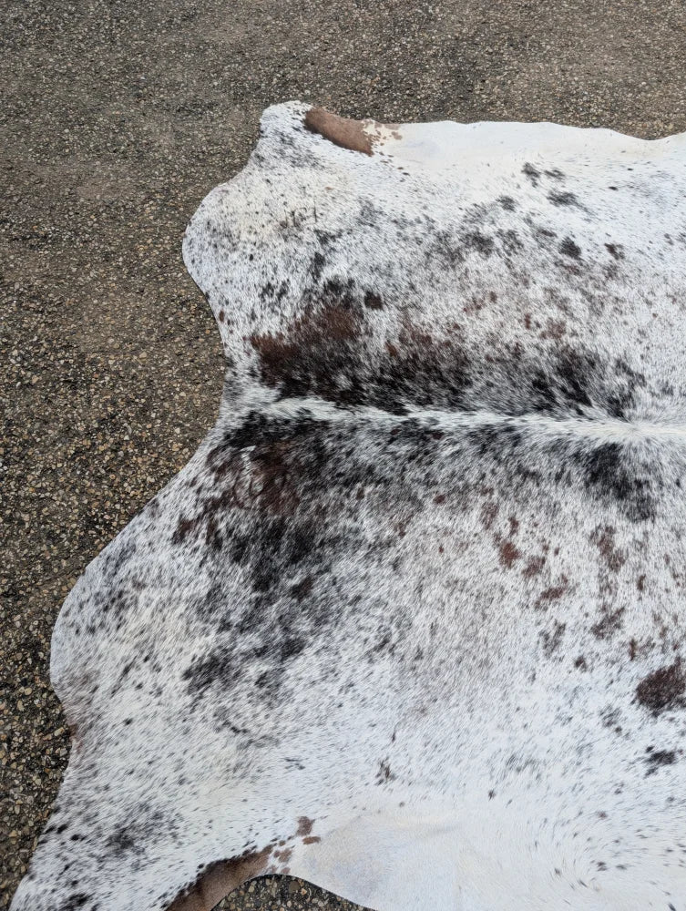 Hello13 large cowhide rug in white and black speckled with beautiful rugs natural irregular edges and unique characteristics
