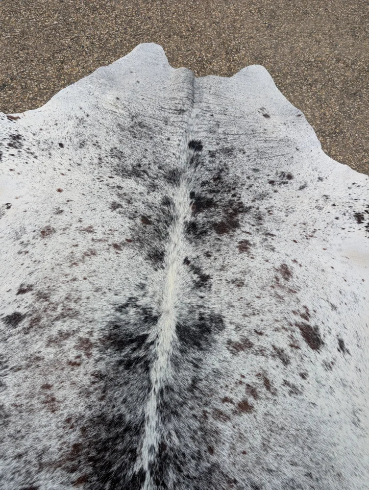 Extra large white and black spotted cowhide rug with natural texture showcasing unique characteristics for beautiful rugs