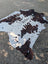 Hello4 large cowhide rug with brown and white natural patches adds rustic charm and unique characteristics to any space