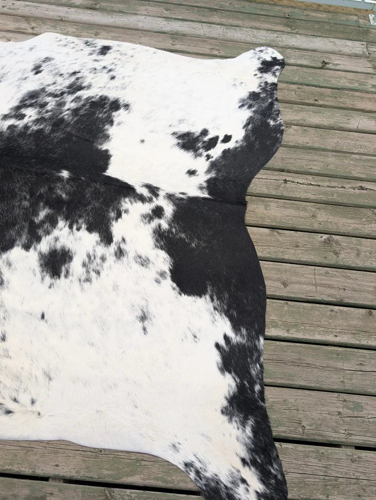 Hello6 93 x 82 large cowhide rug with black and white natural irregular patches showcasing unique characteristics