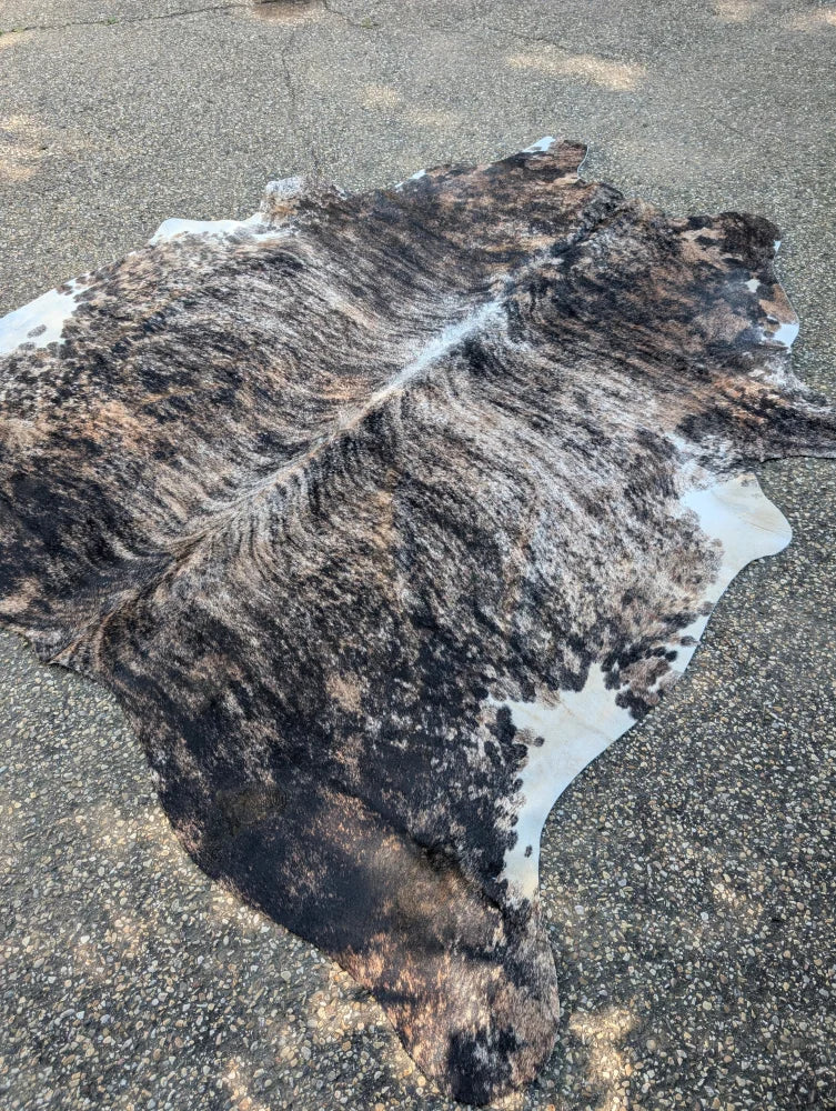 Hellow5 88 x 81 large cowhide rug with unique black white and brown marbled pattern adds rustic charm