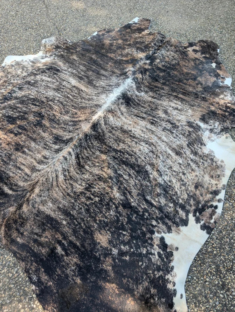 Hellow5 88 x 81 large cowhide rug with unique black white marbled pattern and subtle brown streaks adding rustic charm