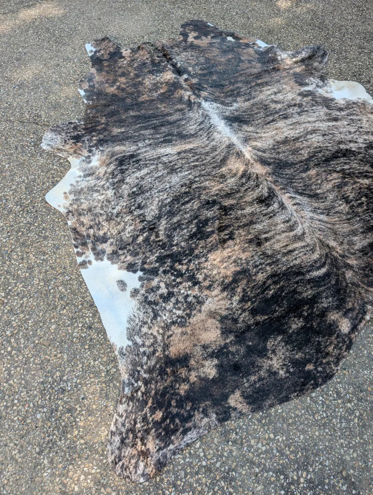 Hellow#5 88 x 81 large cowhide rug with unique black and white marbled pattern adds rustic charm to any space