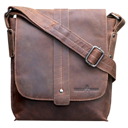 Brown leather Henrik shoulder bag, crossbody with two-part compartment