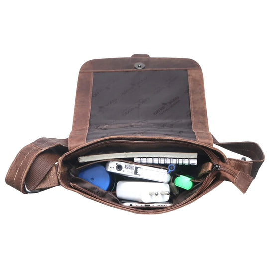 Brown leather Henrik crossbody shoulder bag with zip compartment