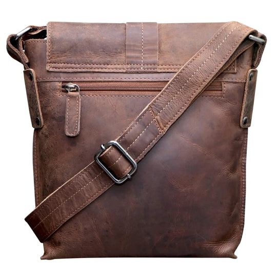 Brown leather Henrik shoulder bag, crossbody with two-part compartment