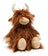 A plush highland cow toy named henry with long shaggy brown fur and white horns perfect for cuddling