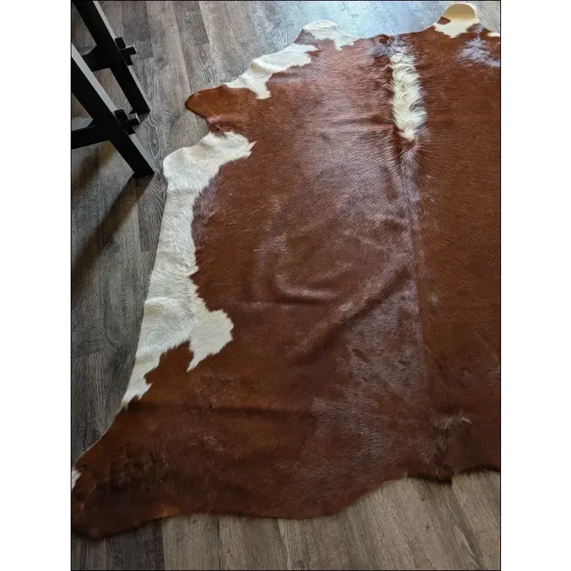 Hereford#108 extra large cowhide rug with brown and white patches, 90.5’’ x 84