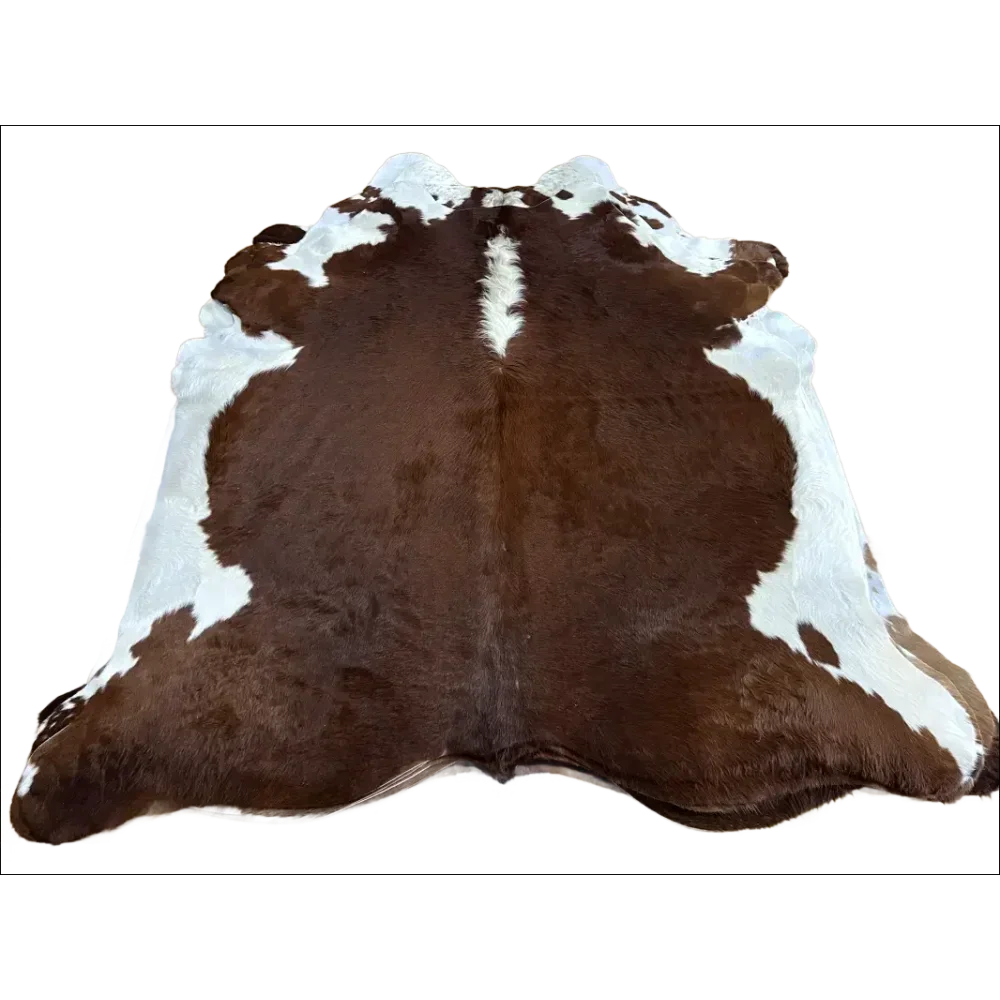 Lovely Hereford#108 extra large cowhide rug, 90.5’’ x 84’’, brown and white patches