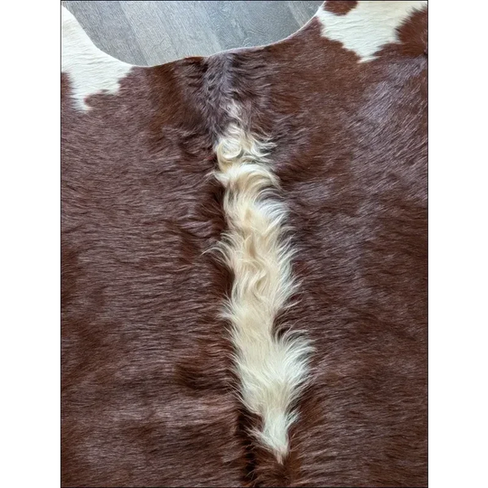 Lovely Hereford#108 extra large cowhide rug with brown and white patches
