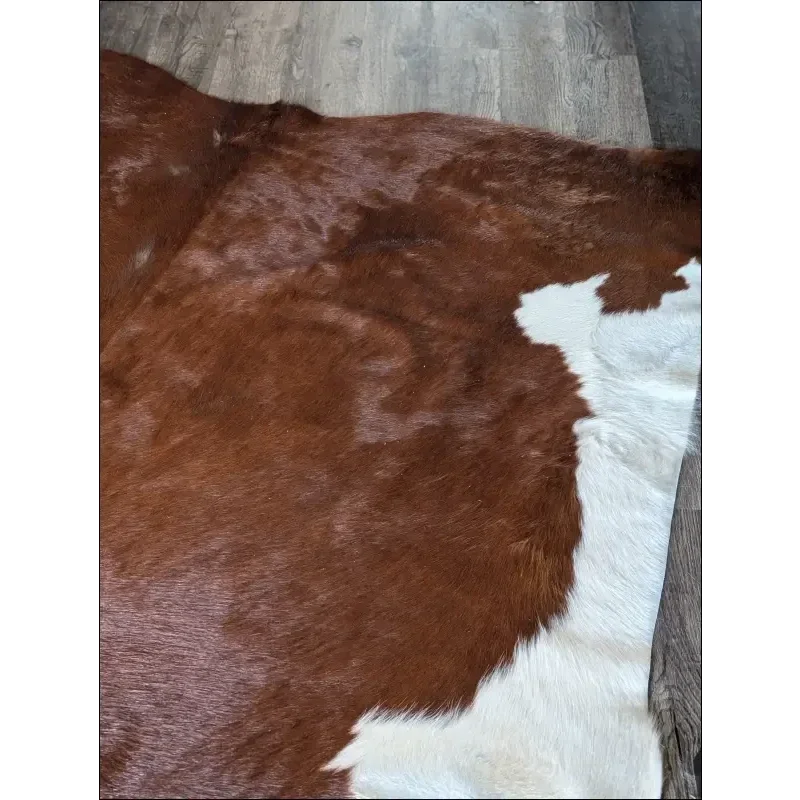 Hereford#108 extra large cowhide rug, 90.5’’ x 84’’, brown and white patches