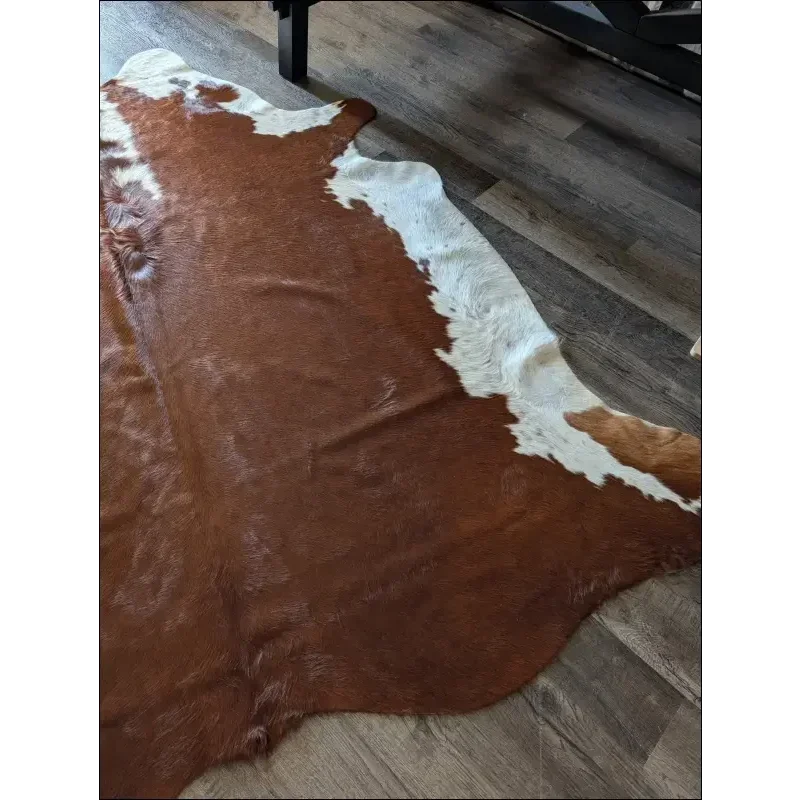 Lovely Hereford#109 extra large cowhide rug with brown white patches soft underfoot