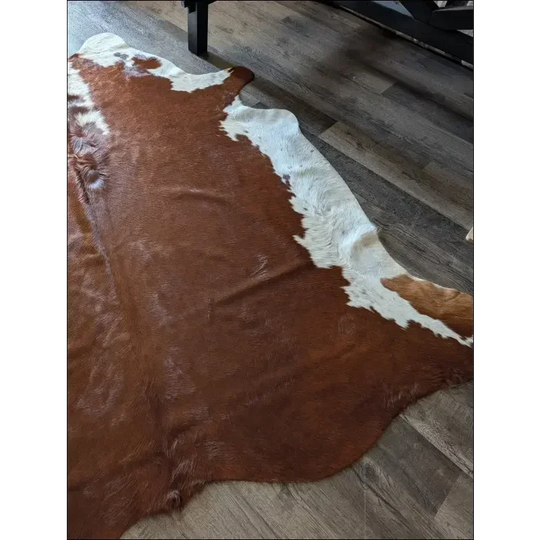 Lovely Hereford#109 extra large cowhide rug with brown white patches soft underfoot