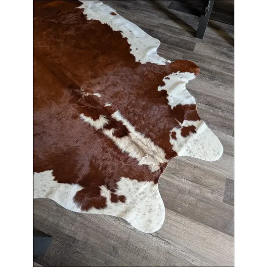 Lovely Hereford#109 extra large cowhide rug with brown white patches soft underfoot