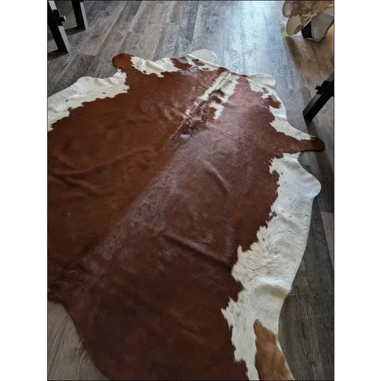 Lovely Hereford#109 extra large cowhide rug with brown white patches soft underfoot