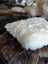 Plush cream faux fur pillow in Angus Oliver luxury Canadian sheep’s wool pet bed