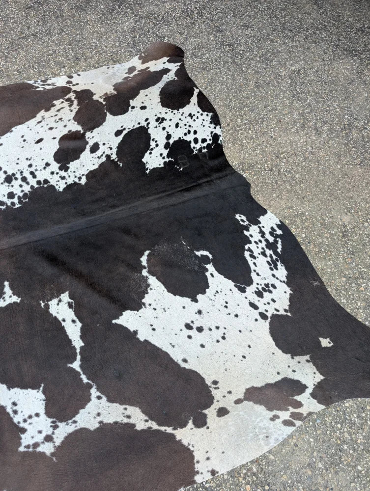 Hum12 92 x 80 extra large cowhide rug with unique dark brown and light cream patches perfect for beautiful rugs