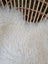 A plush off-white curly long wool icelandic sheepskin rug with a soft textured surface in 48 by 31 size