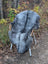 Gray faux fur icelandic sheepskin rug with natural horns and white metal legs in long wool icelandic style