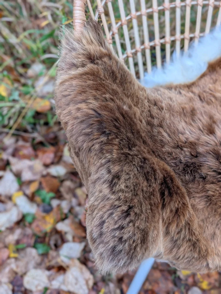 A fluffy brown tail of soft wool icelandic sheepskin from ice16 49 x 28 icelandic sheepskins shortwool product