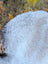 A fluffy light gray icelandic sheepskin rug with long wool and subtle dark edges measuring 46 by 31 inches