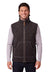 Dark gray jasper vest with high collar, front zipper, two patch pockets made of soft fleece and zealand wool