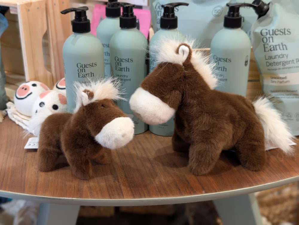 Brown plush horse toy jorge the pony with white mane and tail soft fabric large size perfect for kids