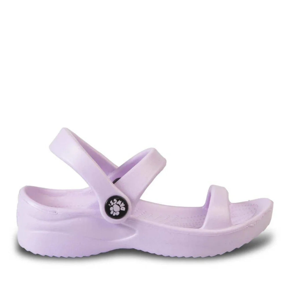 Cute lavender Crocs kids 3-strap sandal with buckle, air dry clean