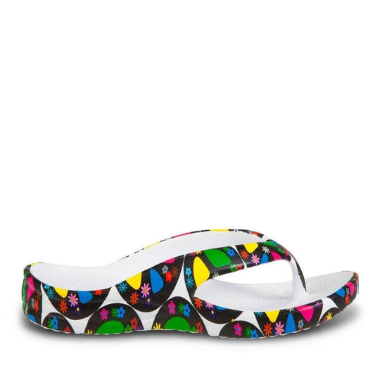 Colorful kids flip flops with floral geometric strap pattern