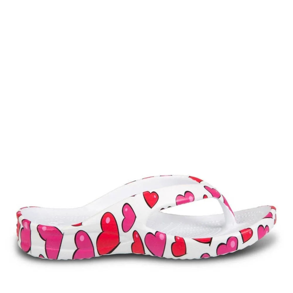 Cute white kids flip flops with pink and red hearts design