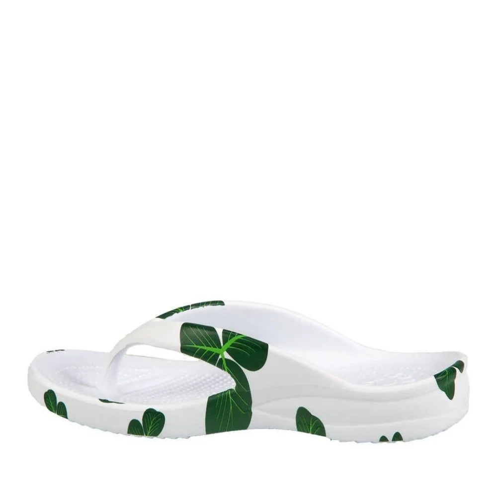 Cute white and green shamrock kids flip flops with thick strap