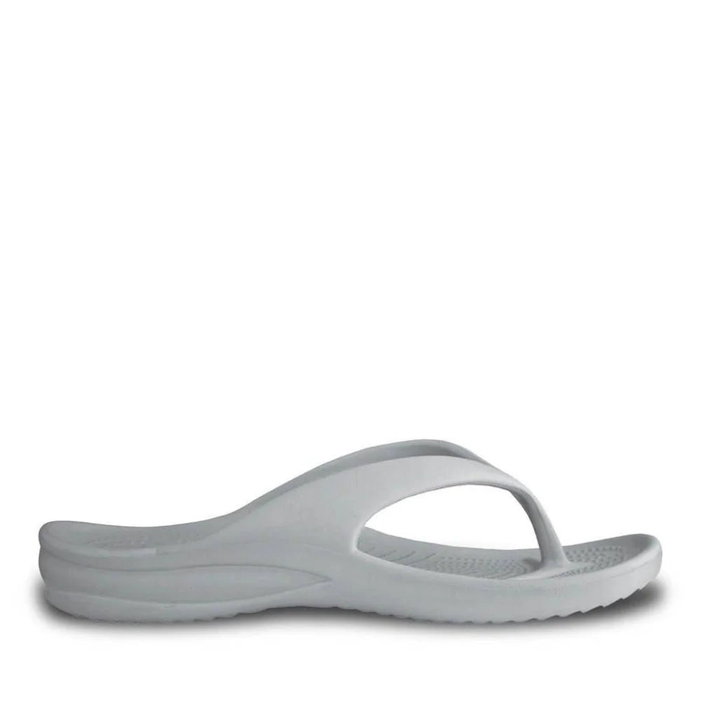 White Crocs kids flip flops with thick sole and strap design