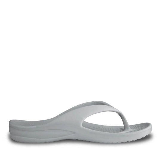 White Crocs kids flip flops with thick sole and strap design
