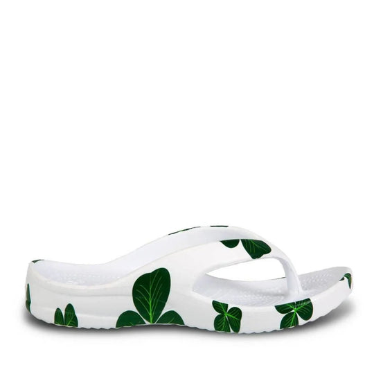 Cute white and green leaf print kids flip flops with rubber sole