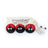 Three red and black felt eco dryer balls with white eyes in a cream drawstring bag ladybug trio set of 3