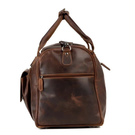 Large leather weekender bag with casual vintage distressed look