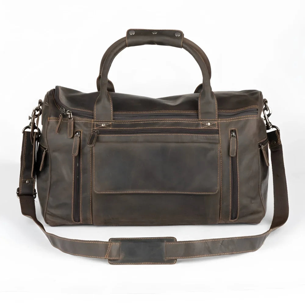 Large leather weekender bag with detachable shoulder strap casual vintage