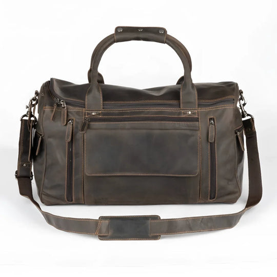Large leather weekender bag with detachable shoulder strap casual vintage