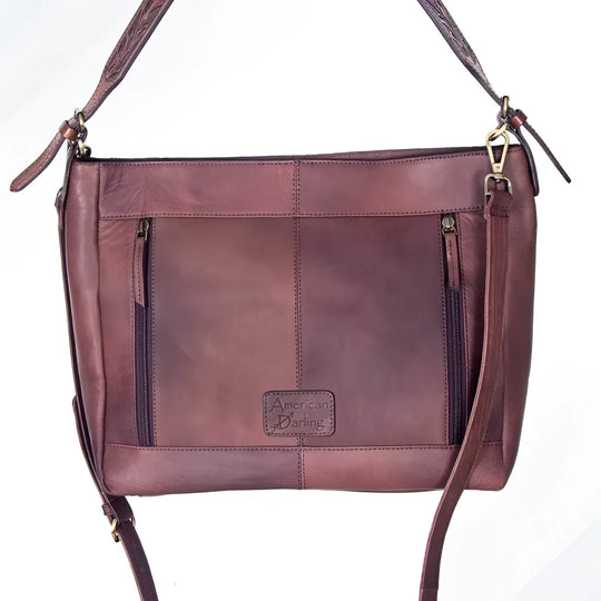 Maroon genuine leather crossbody bag LC-ADBGI152 from Angus Oliver Canada