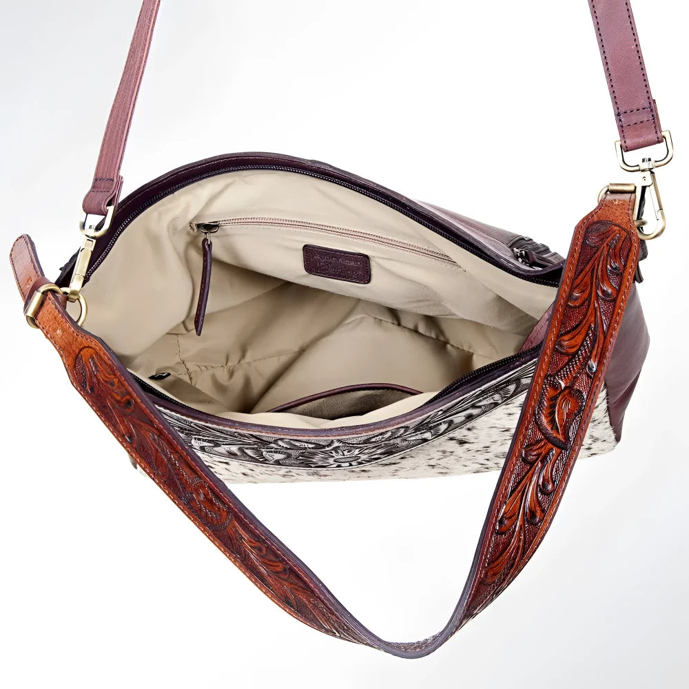 Genuine leather LC-ADBGI152 crossbody bag with floral straps, Angus Oliver Canada