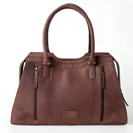 Genuine leather brown handbag with curved handles, Angus Oliver Canada