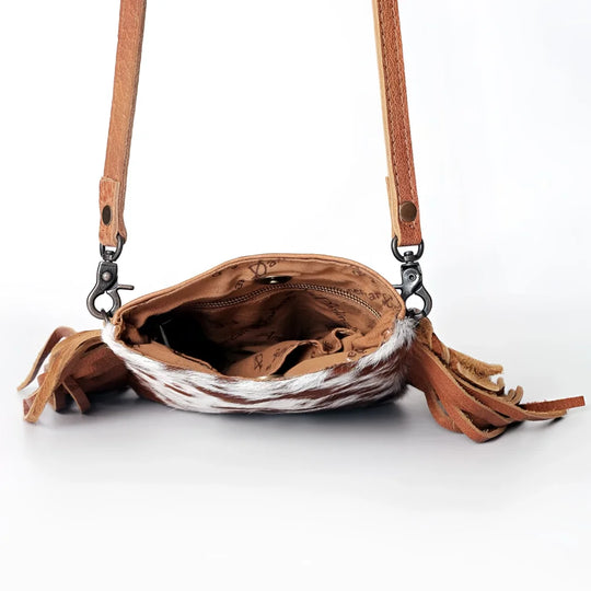 Brown white cowhide fringe crossbody bag LC-ADBGS153 Blake by American Darling
