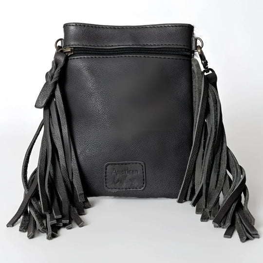 Black genuine leather Chaps crossbody bag with fringed tassels, Canada