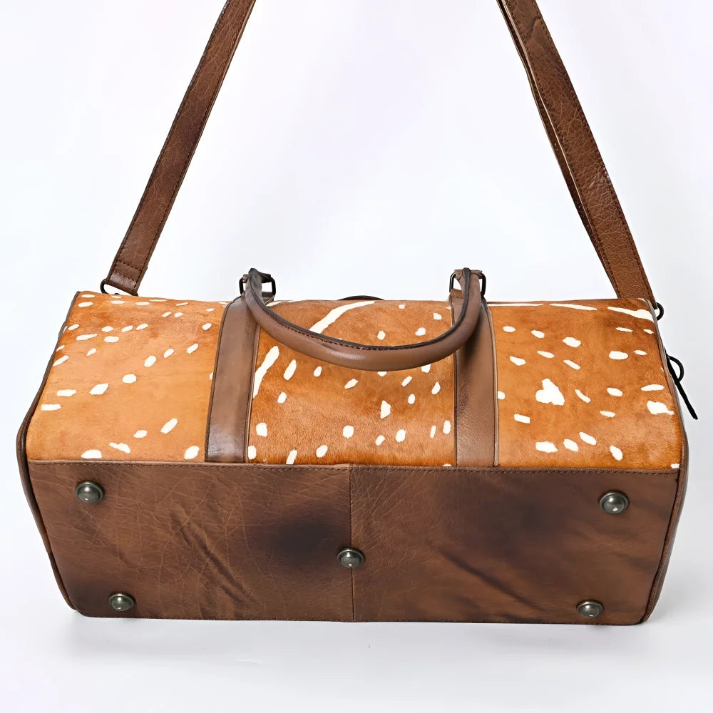 Genuine leather LC-ADBGS174H duffel bag with tan deer print panels