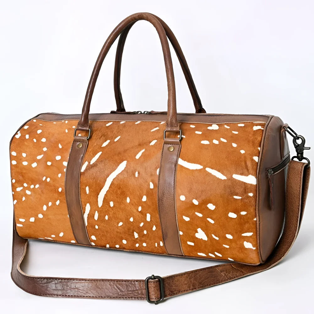 Brown deer-print genuine leather duffle bag by American Darling