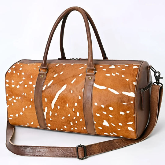 Brown deer-print genuine leather duffle bag by American Darling