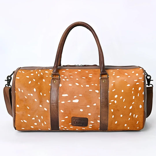 Tan deer-stick genuine leather duffel bag by American Darling
