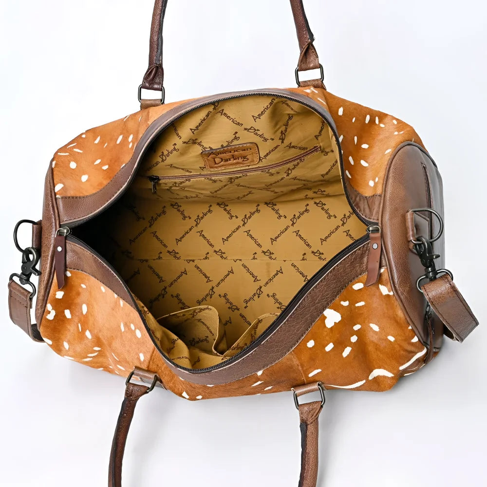 Tan white deer-print LC-ADBGS174H genuine leather American Darling duffel bag