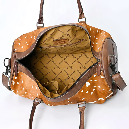 Tan white deer-print LC-ADBGS174H genuine leather American Darling duffel bag